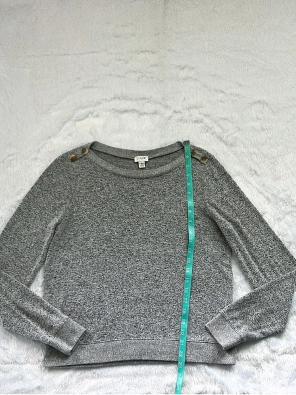 J. Crew Gray and Black Marled Sweater with Shoulder Buttons, Size Small